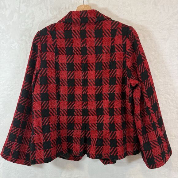 Coldwater Creek Jacket Blazer Houndstooth Chenille Red Black Plaid 20 - Picture 3 of 11